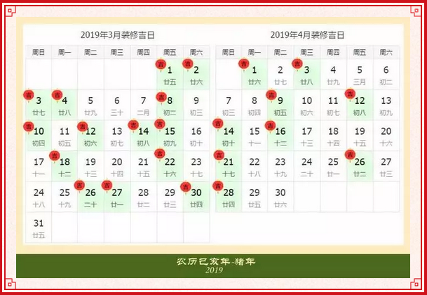 2019年装修开工吉日一览表