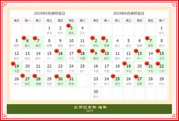 2019年装修开工吉日一览表